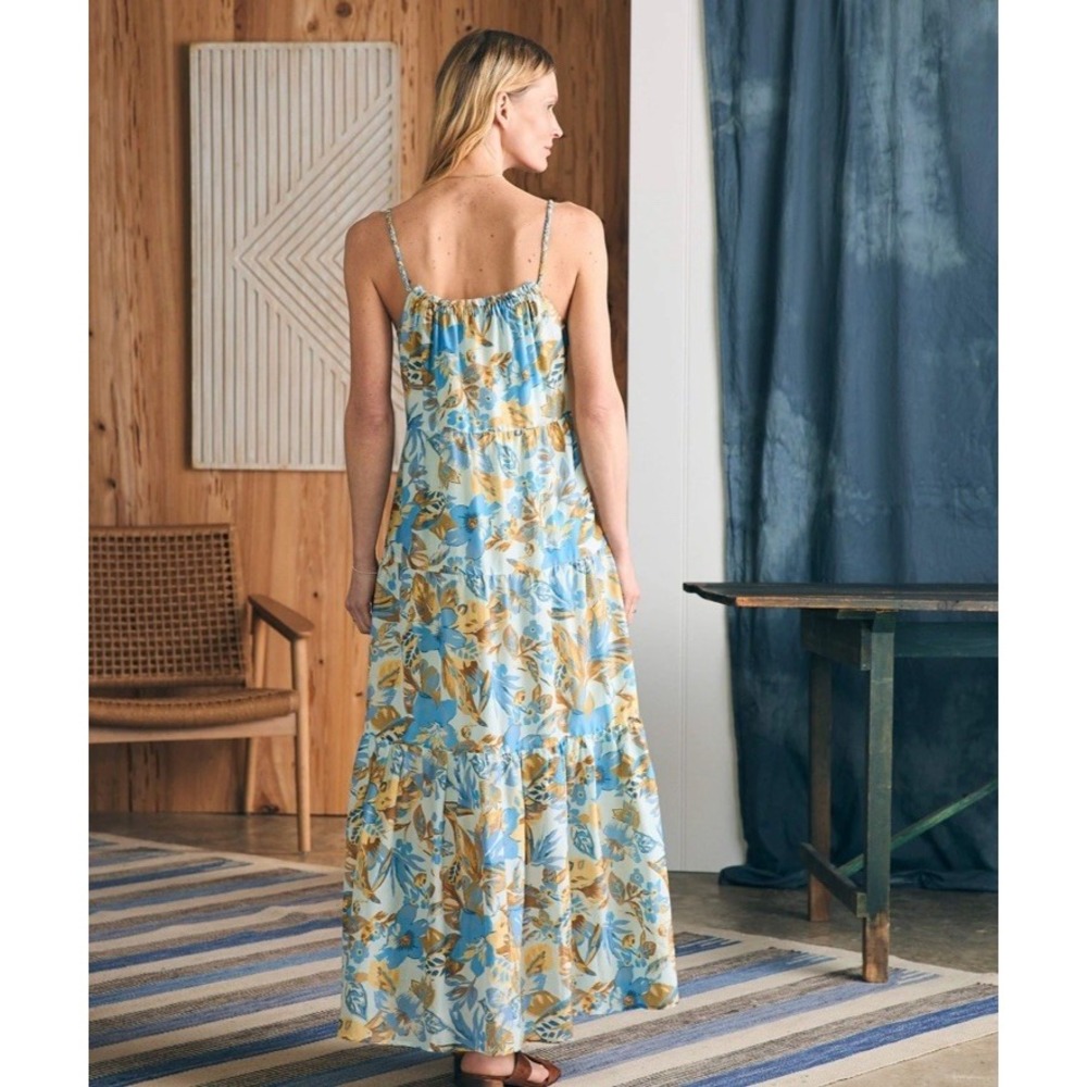 faherty dress Maxi Chaser floral Blue Boho Cottage Beach XS Tiered Boho Silk - Picture 4 of 12